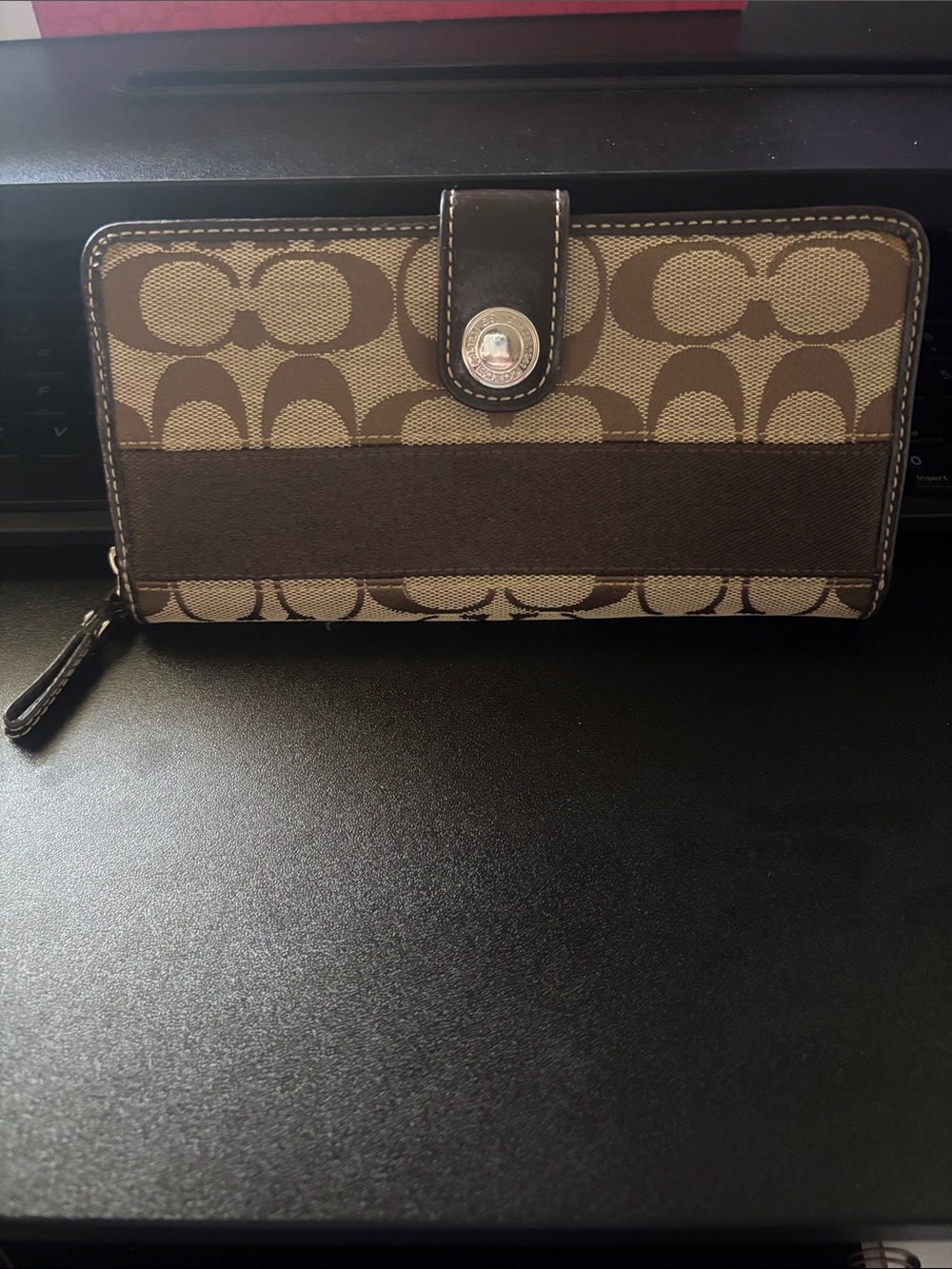 Coach Brown Signature Canvas Zip Wallet